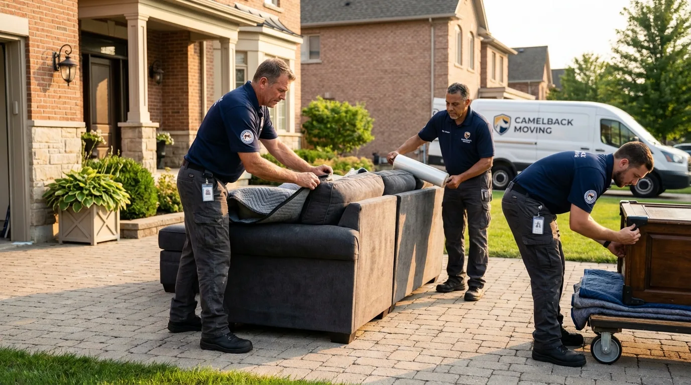 Large estate moving crew wrapping furniture in Oxford, NC