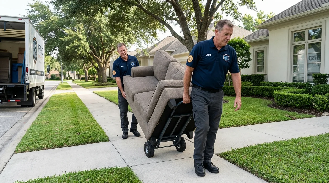 Local residential moving crew loading furniture in Oxford, NC