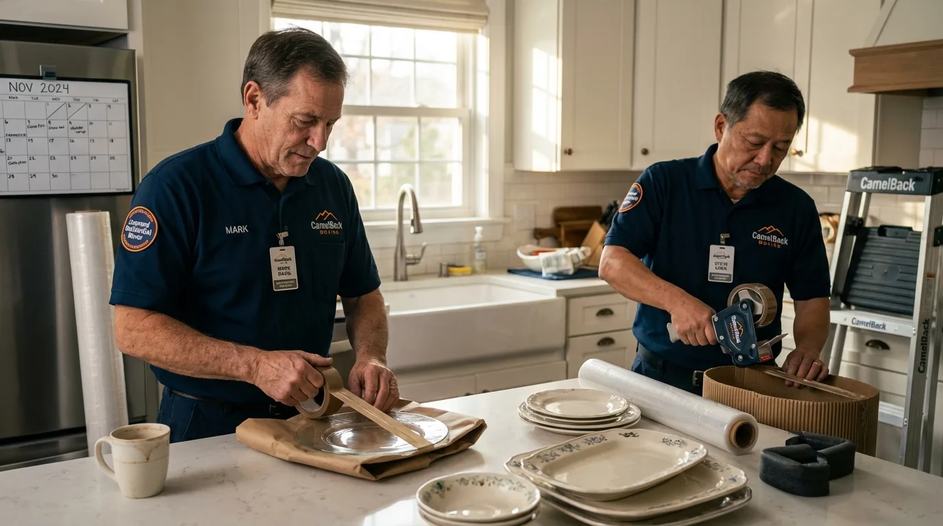 Professional crew packing kitchen dishware in Oxford, NC